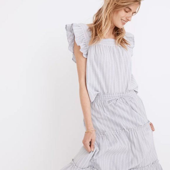 Madewell Striped Flutter-Sleeve Cross-Back Top NWT - Picture 2 of 15